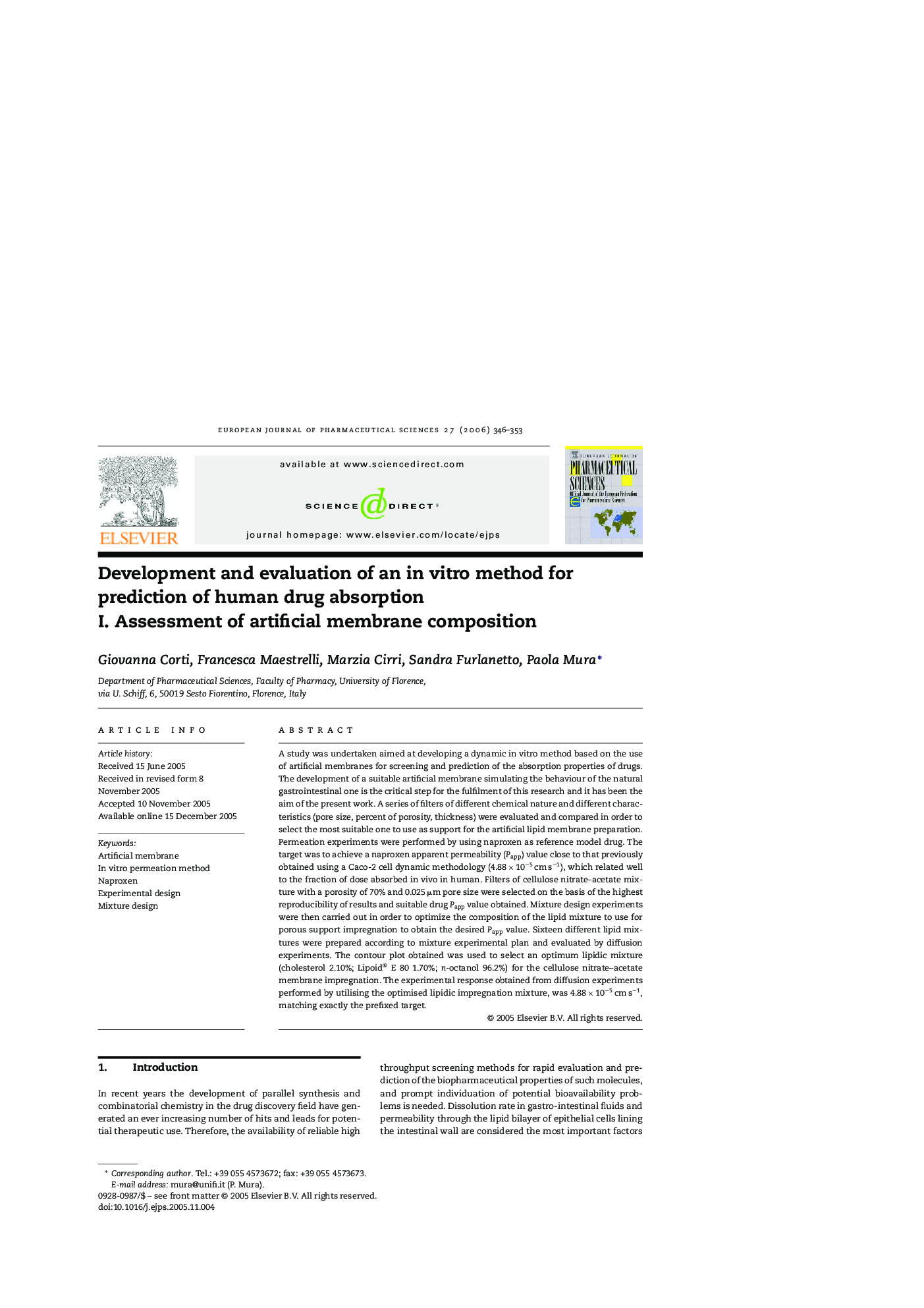 Development and evaluation of an in vitro method for prediction of human drug absorption: I. Assessment of artificial membrane composition