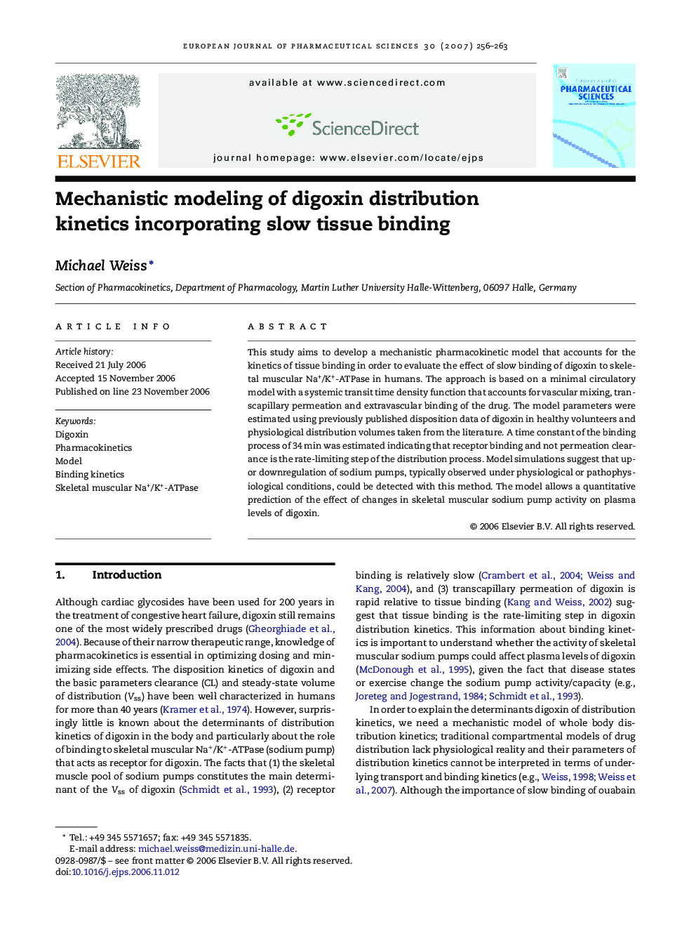 Mechanistic modeling of digoxin distribution kinetics incorporating slow tissue binding