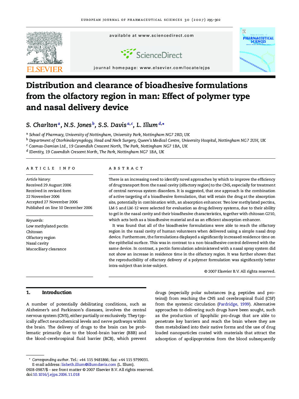 Distribution and clearance of bioadhesive formulations from the olfactory region in man: Effect of polymer type and nasal delivery device