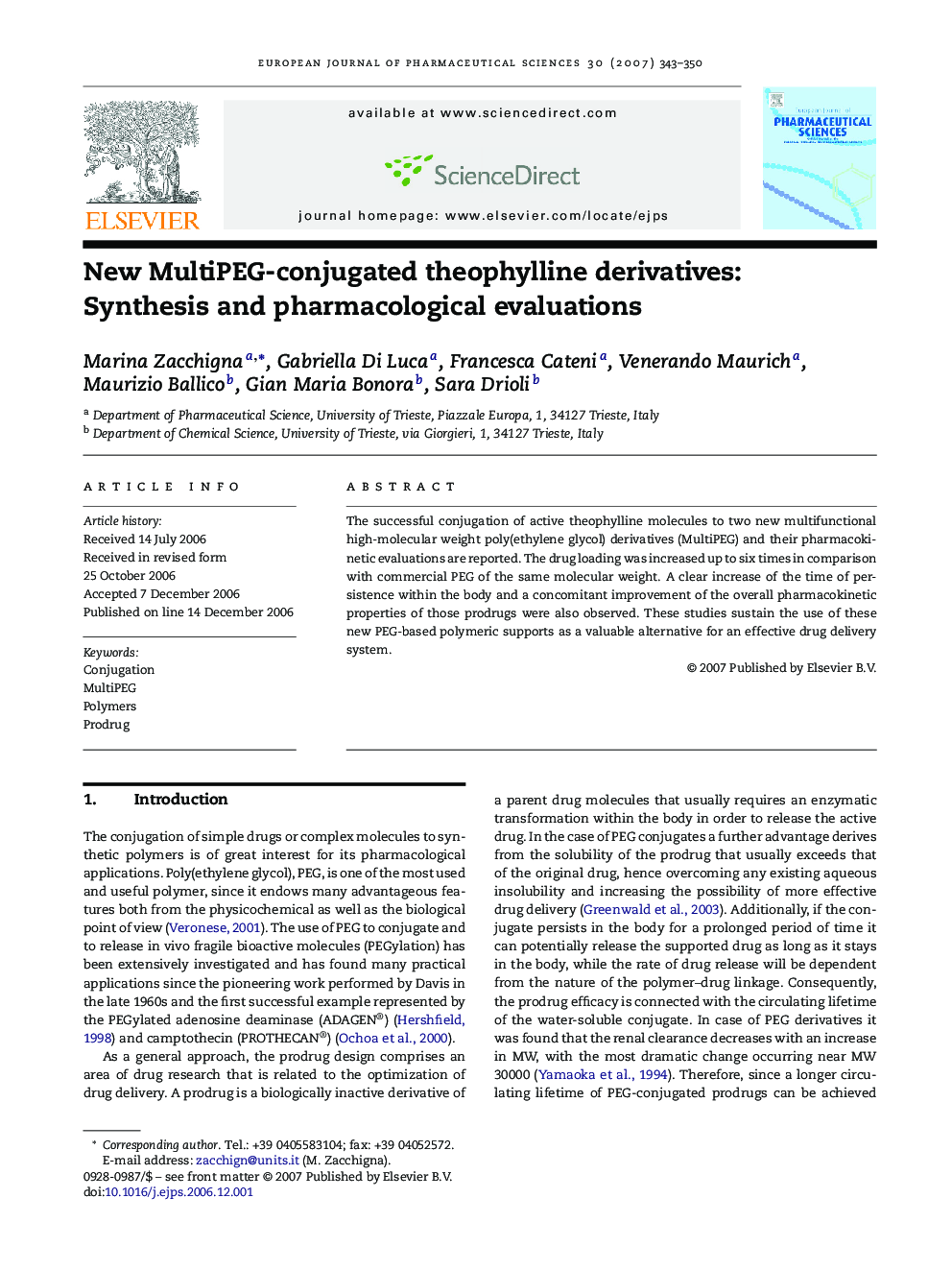 New MultiPEG-conjugated theophylline derivatives: Synthesis and pharmacological evaluations