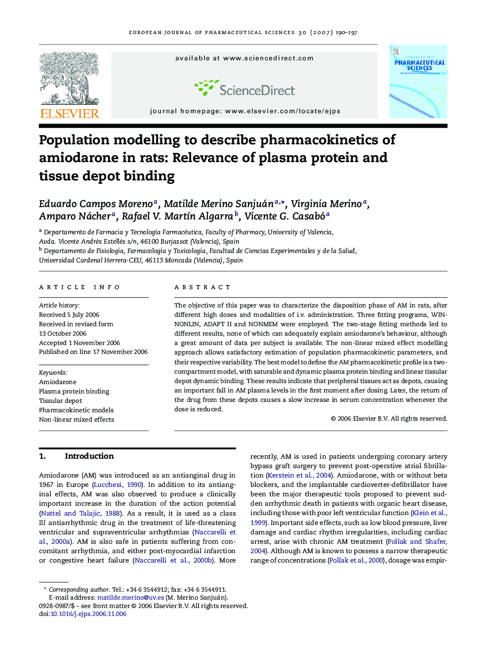 Population modelling to describe pharmacokinetics of amiodarone in rats: Relevance of plasma protein and tissue depot binding