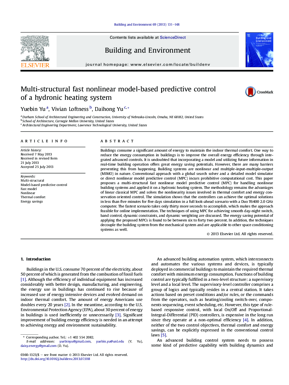 Multi-structural fast nonlinear model-based predictive control of a hydronic heating system