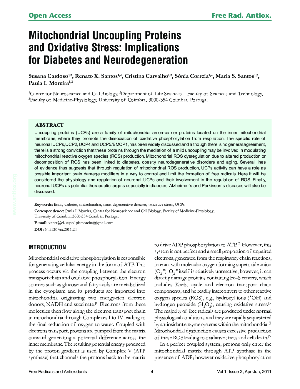 Mitochondrial Uncoupling Proteins and Oxidative Stress: Implications for Diabetes and Neurodegeneration