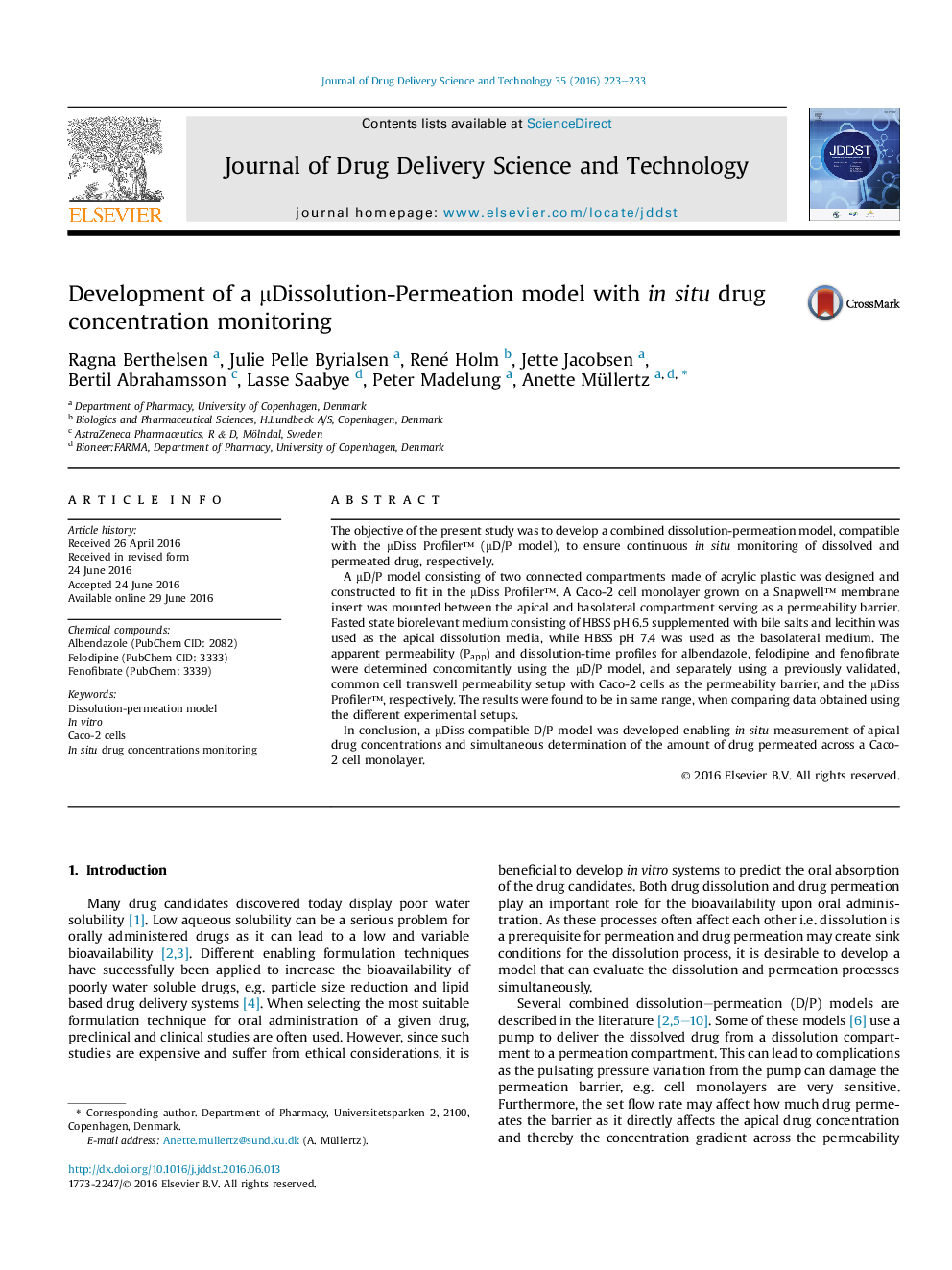 Development of a μDissolution-Permeation model with in situ drug concentration monitoring