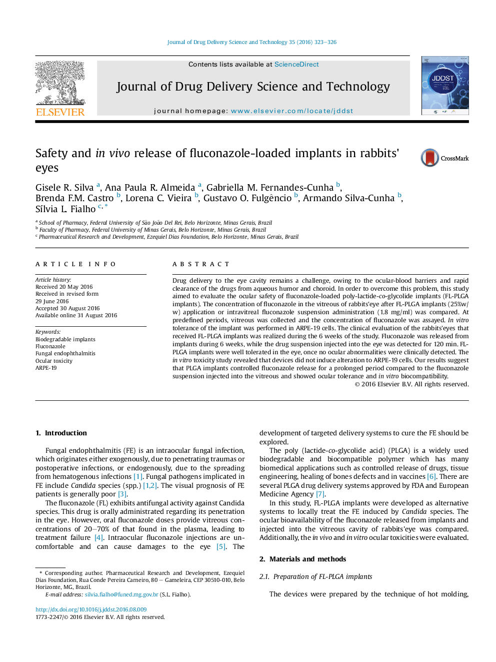 Safety and in vivo release of fluconazole-loaded implants in rabbits' eyes