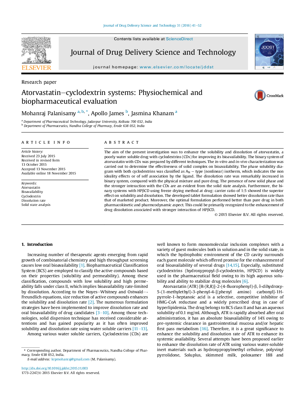 Atorvastatin–cyclodextrin systems: Physiochemical and biopharmaceutical evaluation