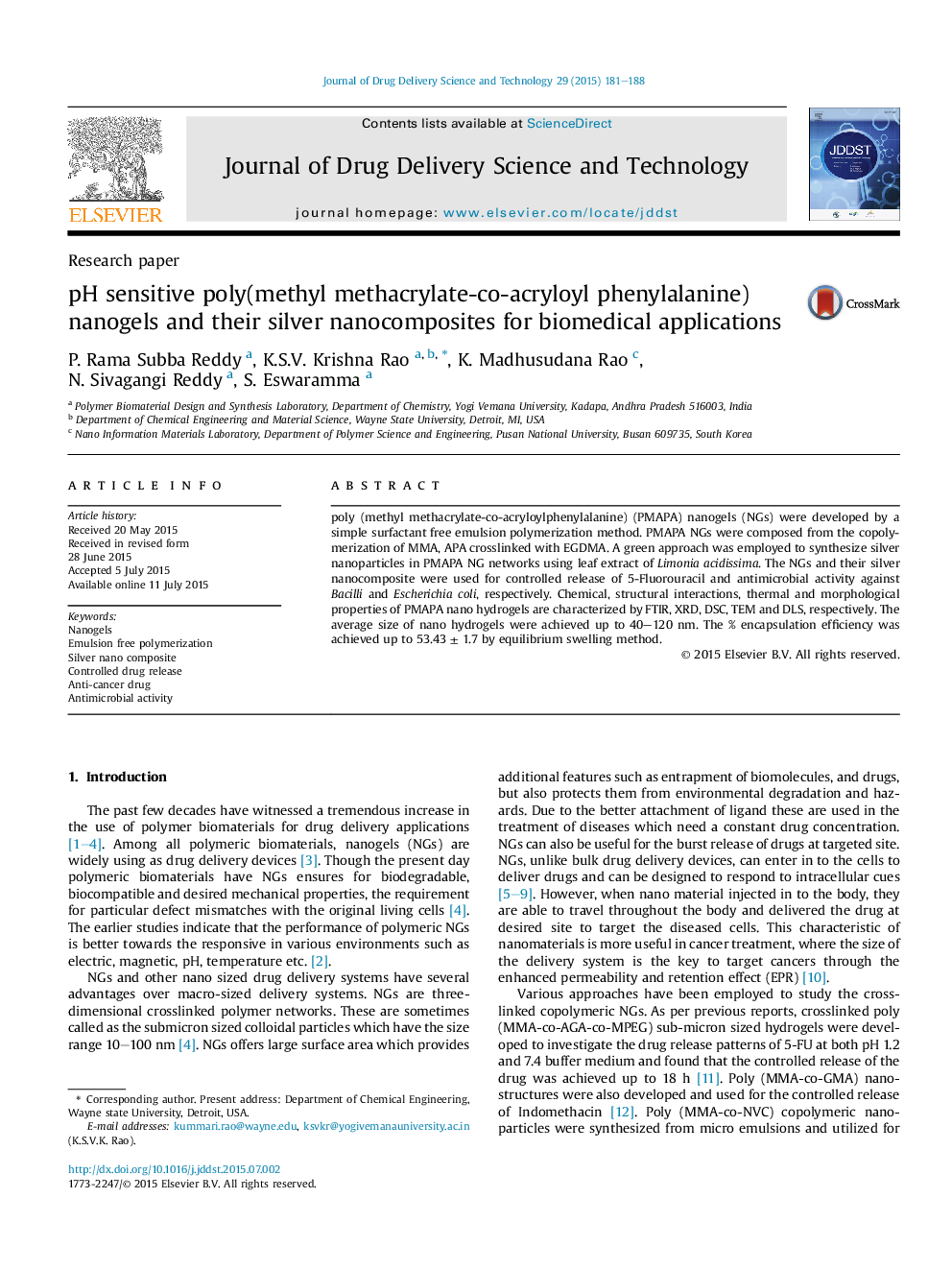 pH sensitive poly(methyl methacrylate-co-acryloyl phenylalanine) nanogels and their silver nanocomposites for biomedical applications