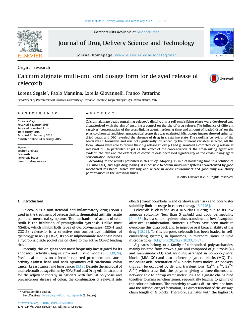 Calcium alginate multi-unit oral dosage form for delayed release of celecoxib