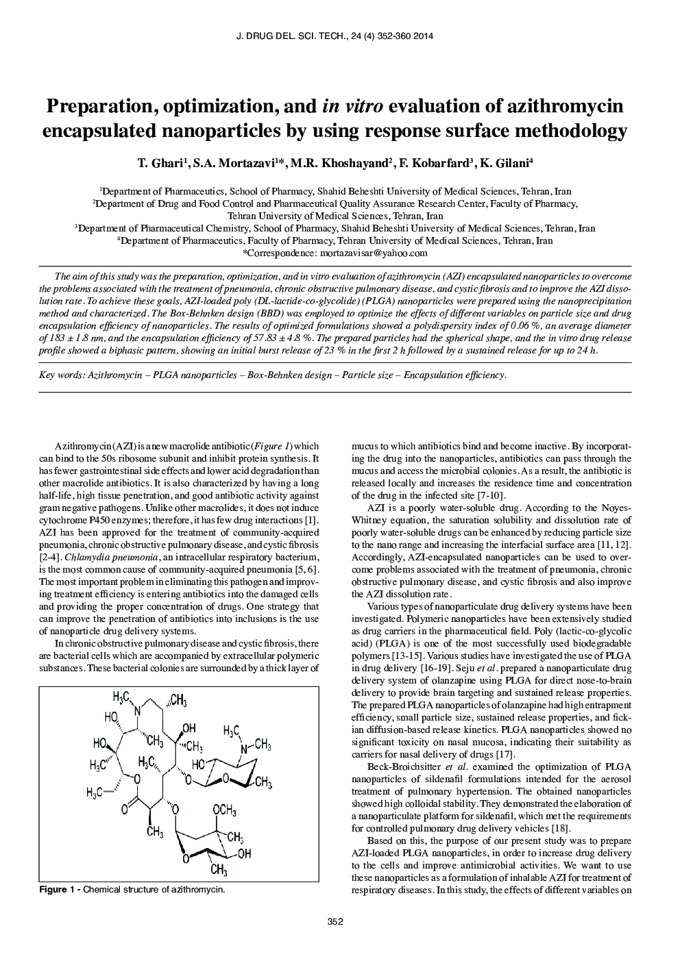 Preparation, optimization, and in vitro evaluation of azithromycin encapsulated nanoparticles by using response surface methodology