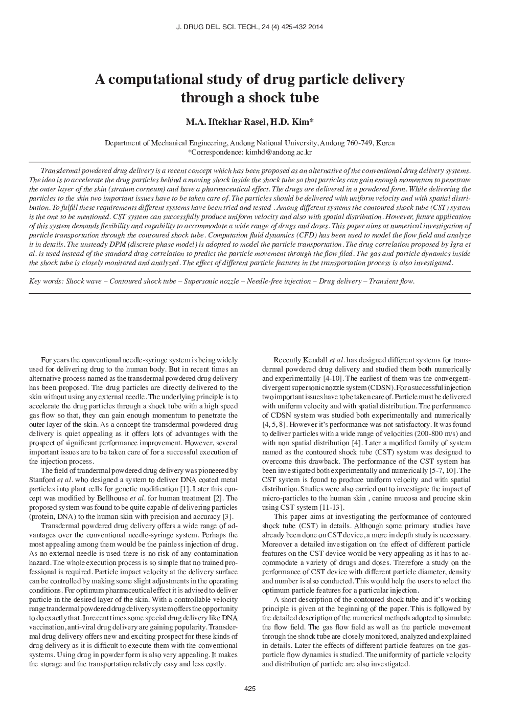 A computational study of drug particle delivery through a shock tube