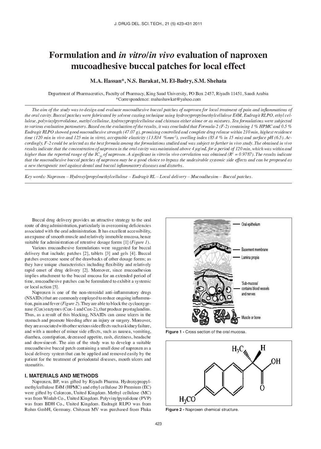 Formulation and in vitro/in vivo evaluation of naproxen mucoadhesive buccal patches for local effect