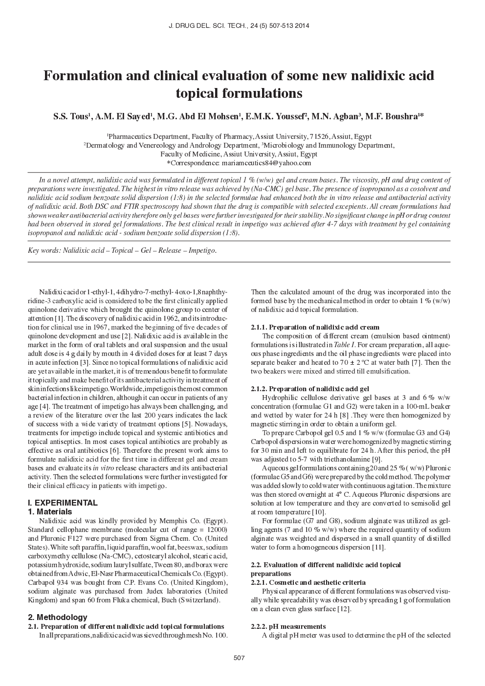 Formulation and clinical evaluation of some new nalidixic acid topical formulations