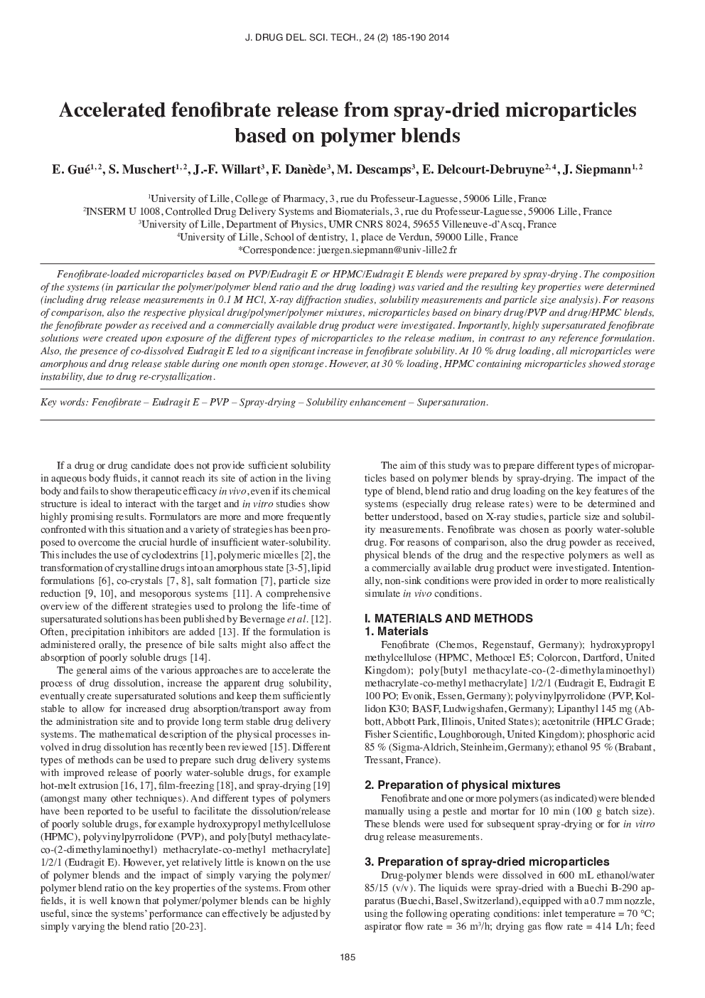 Accelerated fenofibrate release from spray-dried microparticles based on polymer blends