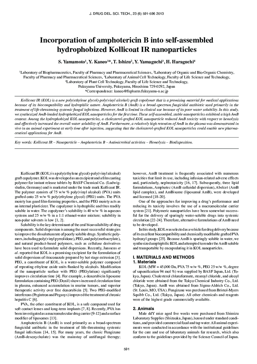 Incorporation of Amphotericin B Into Self-Assembled Hydrophobized Kollicoat IR Nanoparticles