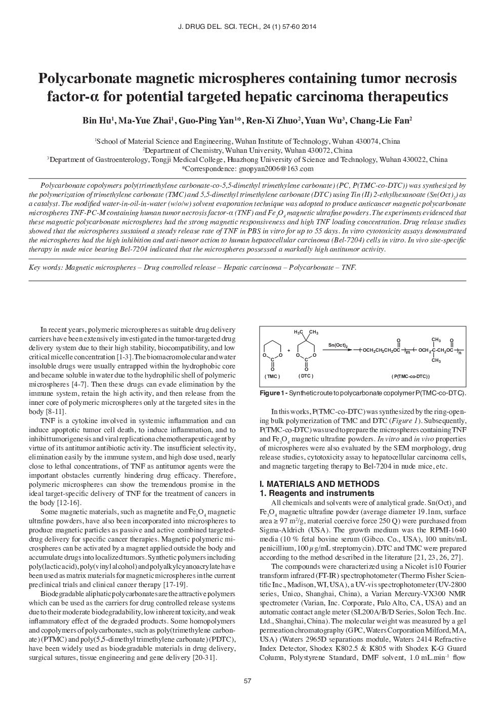 Polycarbonate Magnetic Microspheres Containing Tumor Necrosis Factor- α for Potential Targeted Hepatic Carcinoma Therapeutics