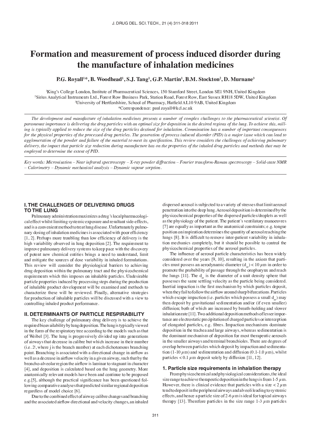 Formation and measurement of process induced disorder during the manufacture of inhalation medicines