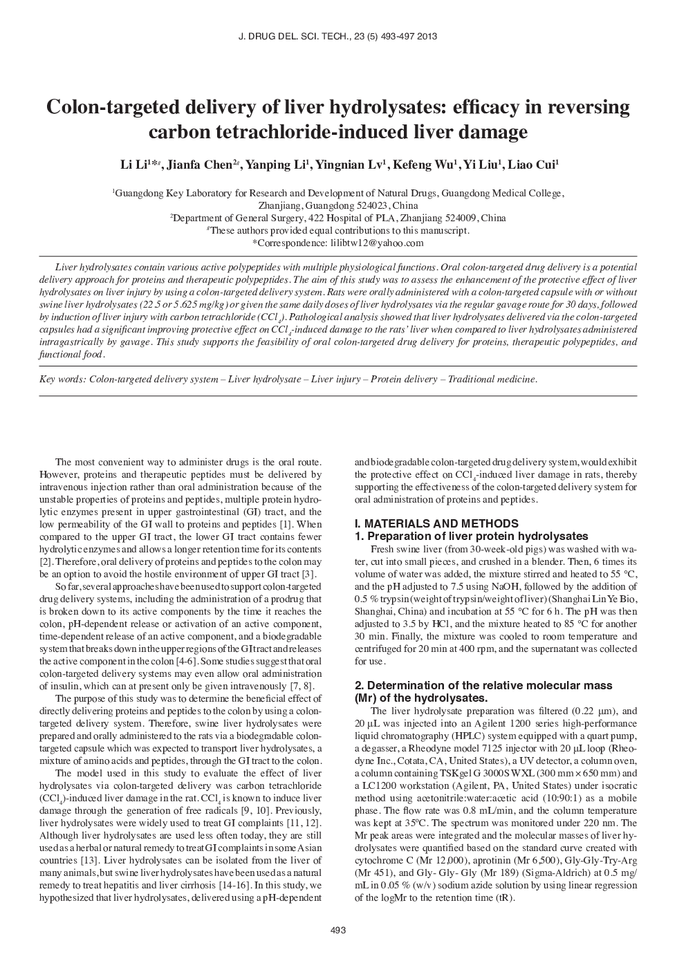 Colon-targeted delivery of liver hydrolysates: efficacy in reversing carbon tetrachloride-induced liver damage