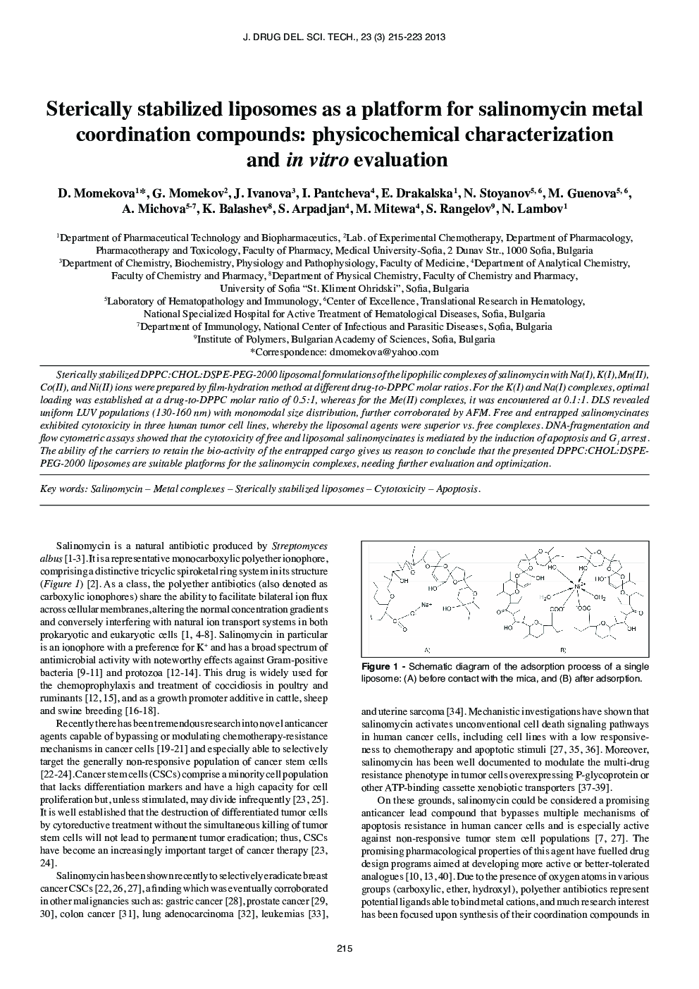 Sterically stabilized liposomes as a platform for salinomycin metal coordination compounds: physicochemical characterization and in vitro evaluation