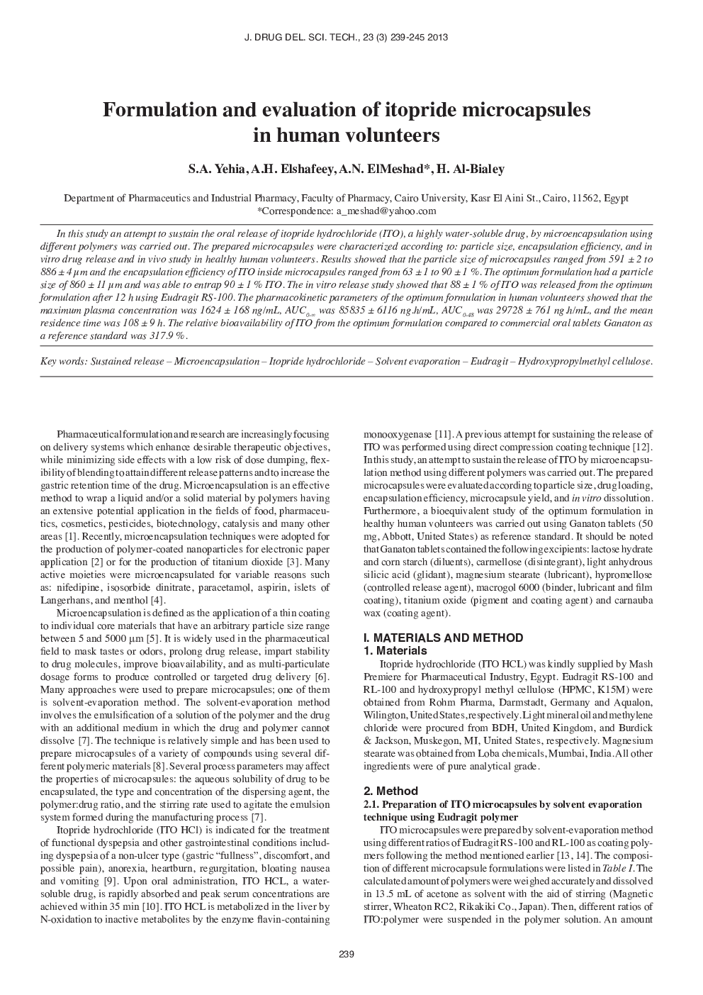 Formulation and évaluation of itopride microcapsules in human volunteers