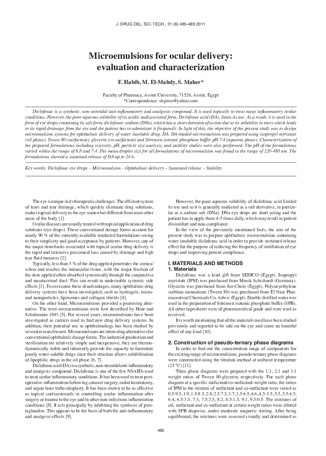 Microemulsions for ocular delivery: evaluation and characterization