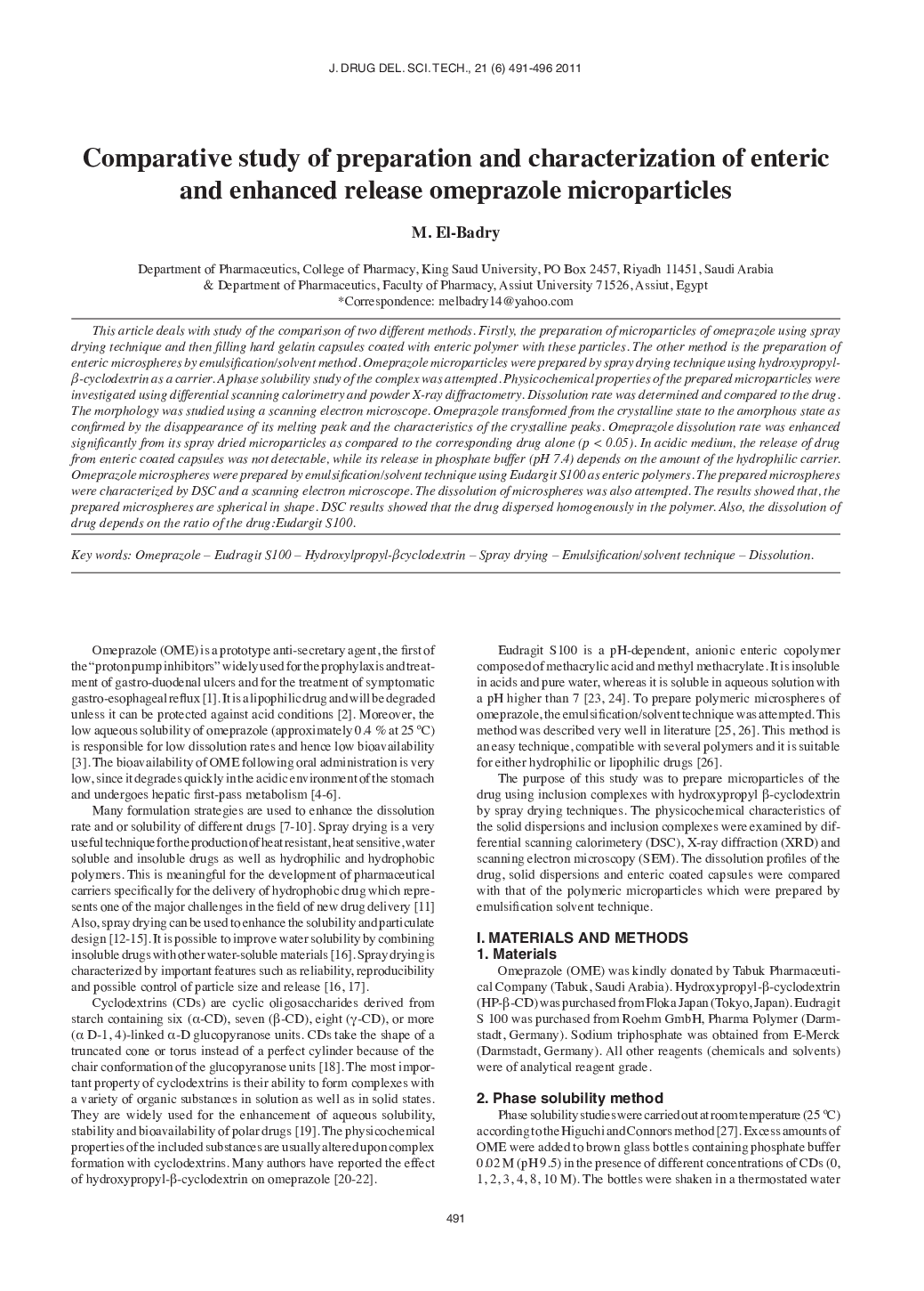 Comparative study of preparation and characterization of enteric and enhanced release omeprazole microparticles