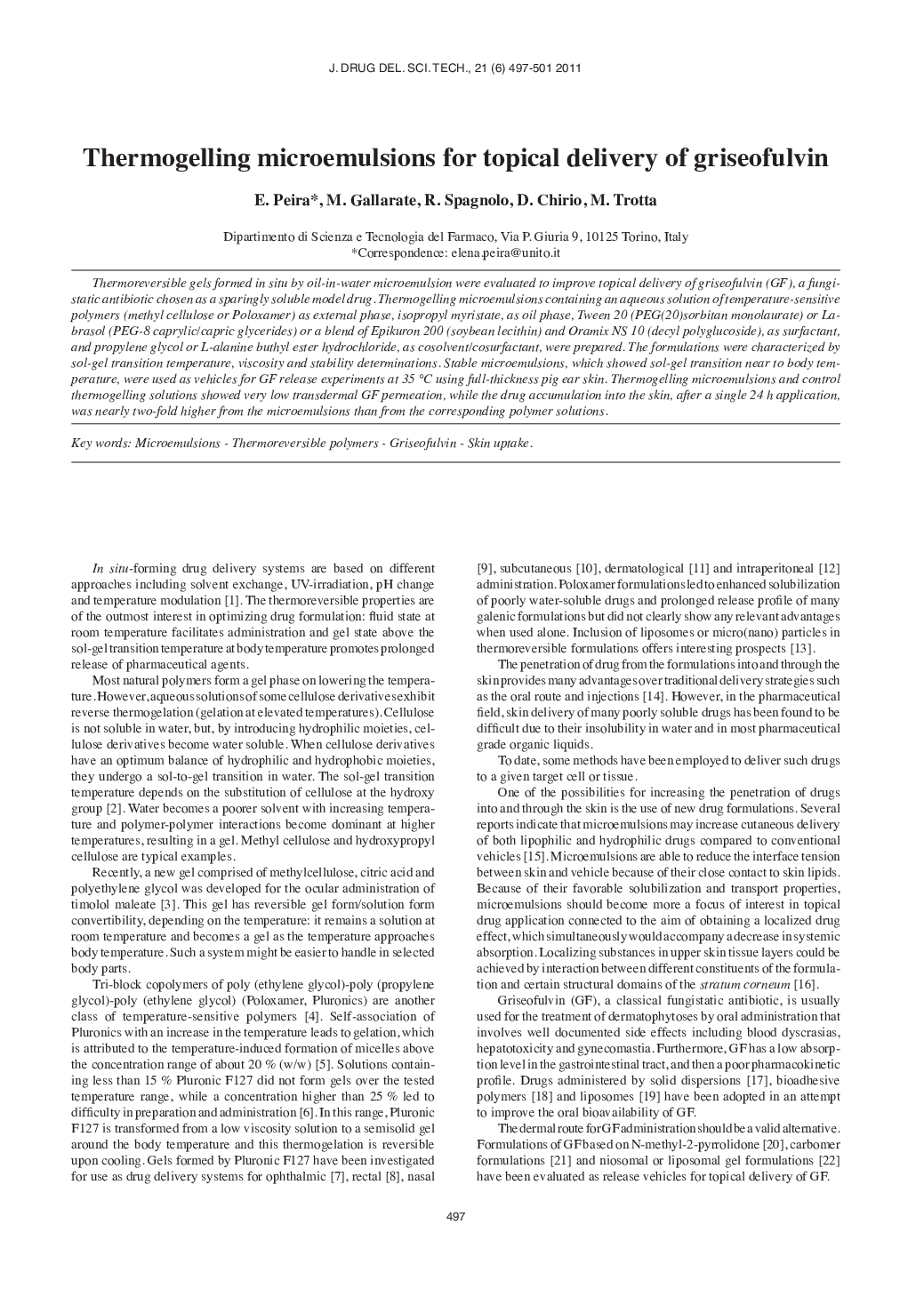 Thermogelling microemulsions for topical delivery of griseofulvin