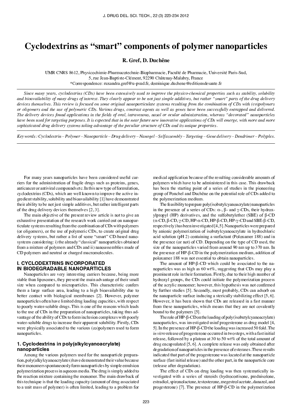 Cyclodextrins as “smart” components of polymer nanoparticles