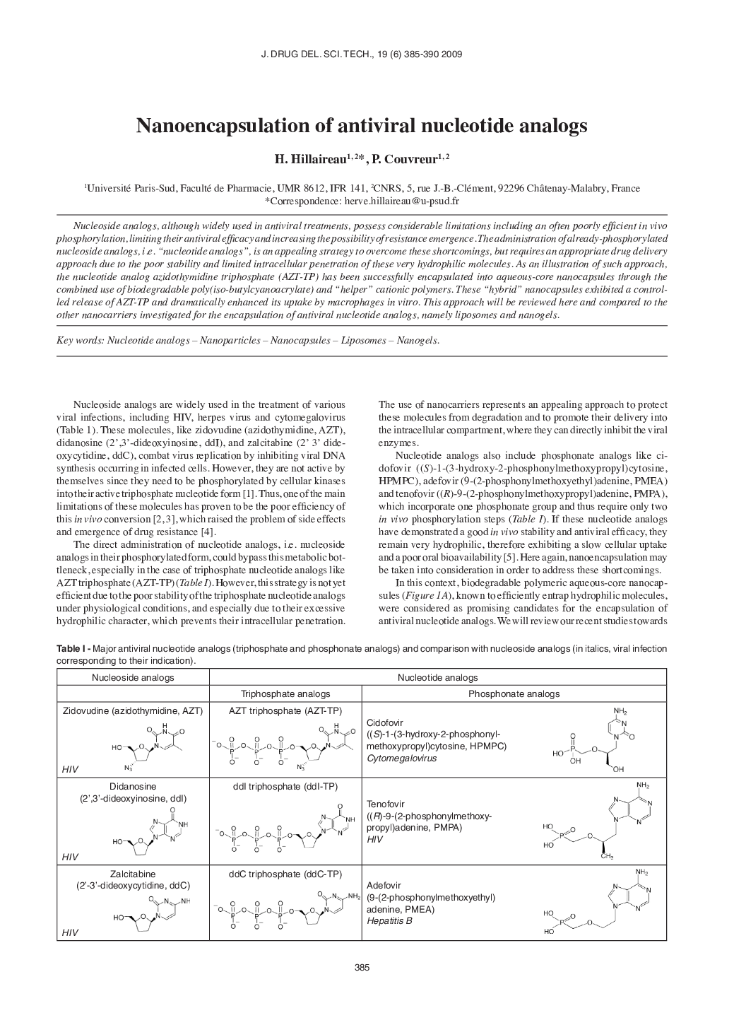 Nanoencapsulation of antiviral nucleotide analogs