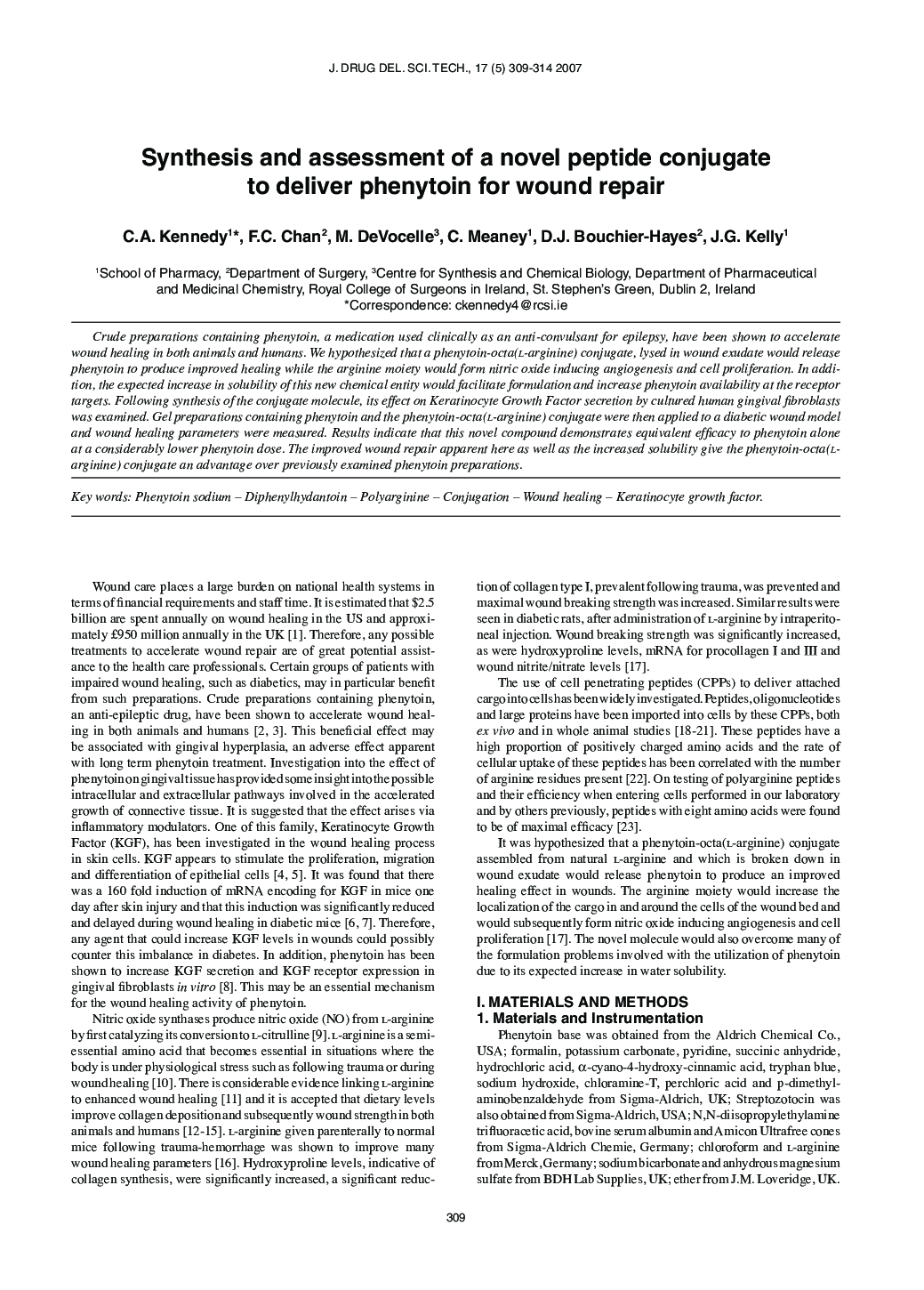 Synthesis and assessment of a novel peptide conjugate to deliver phenytoin for wound repair