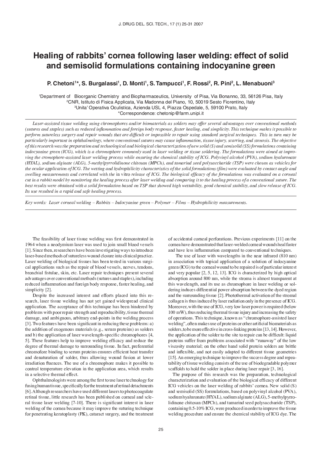 Healing of rabbits’ cornea following laser welding: effect of solid and semisolid formulations containing indocyanine green