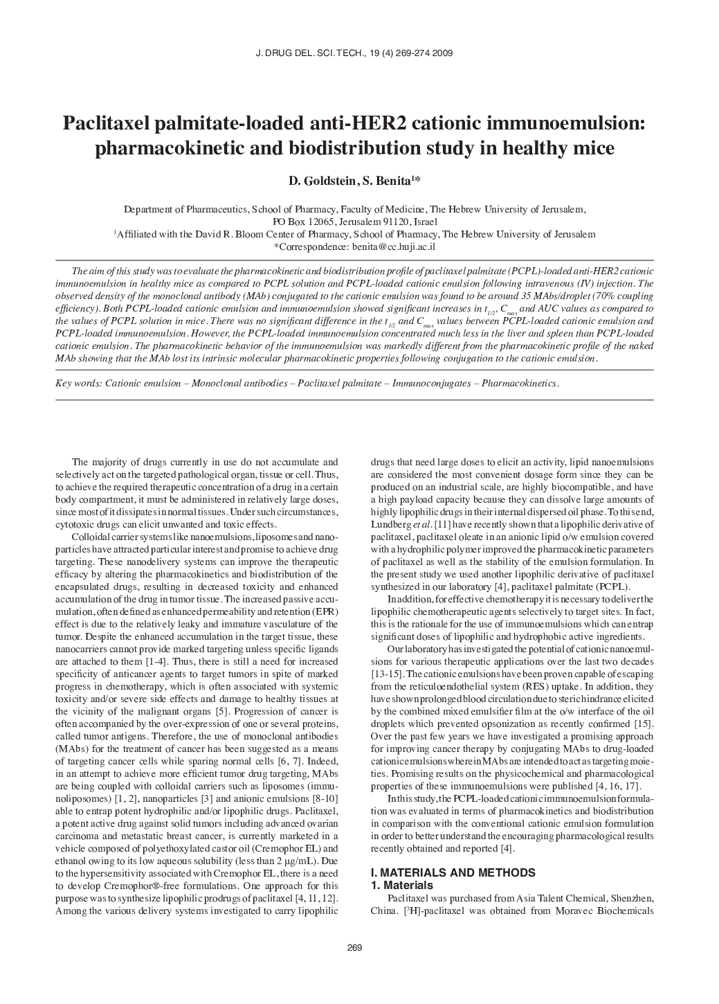 Paclitaxel palmitate-loaded anti-HER2 cationic immunoemulsion: pharmacokinetic and biodistribution study in healthy mice