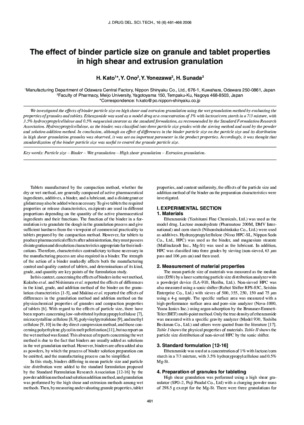 The effect of binder particle size on granule and tablet properties in high shear and extrusion granulation