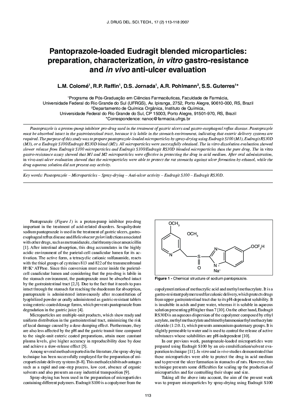 Pantoprazole-loaded Eudragit blended microparticles: preparation, characterization, in vitro gastro-resistance and in vivo anti-ulcer evaluation