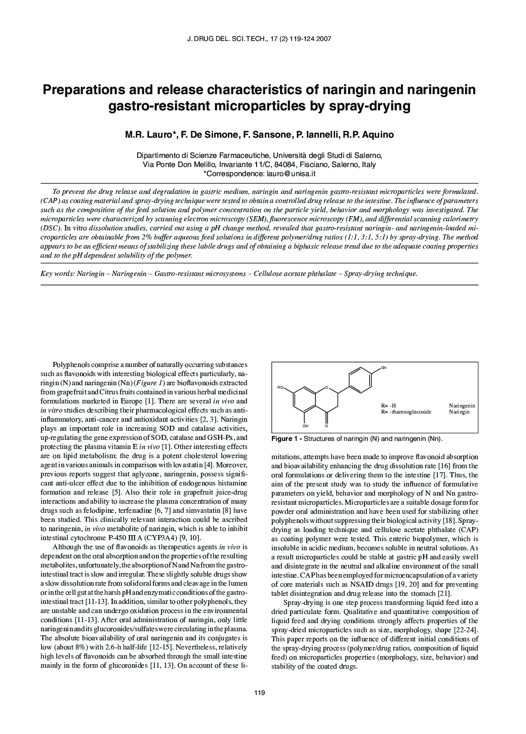 Preparations and release characteristics of naringin and naringenin gastro-resistant microparticles by spray-drying