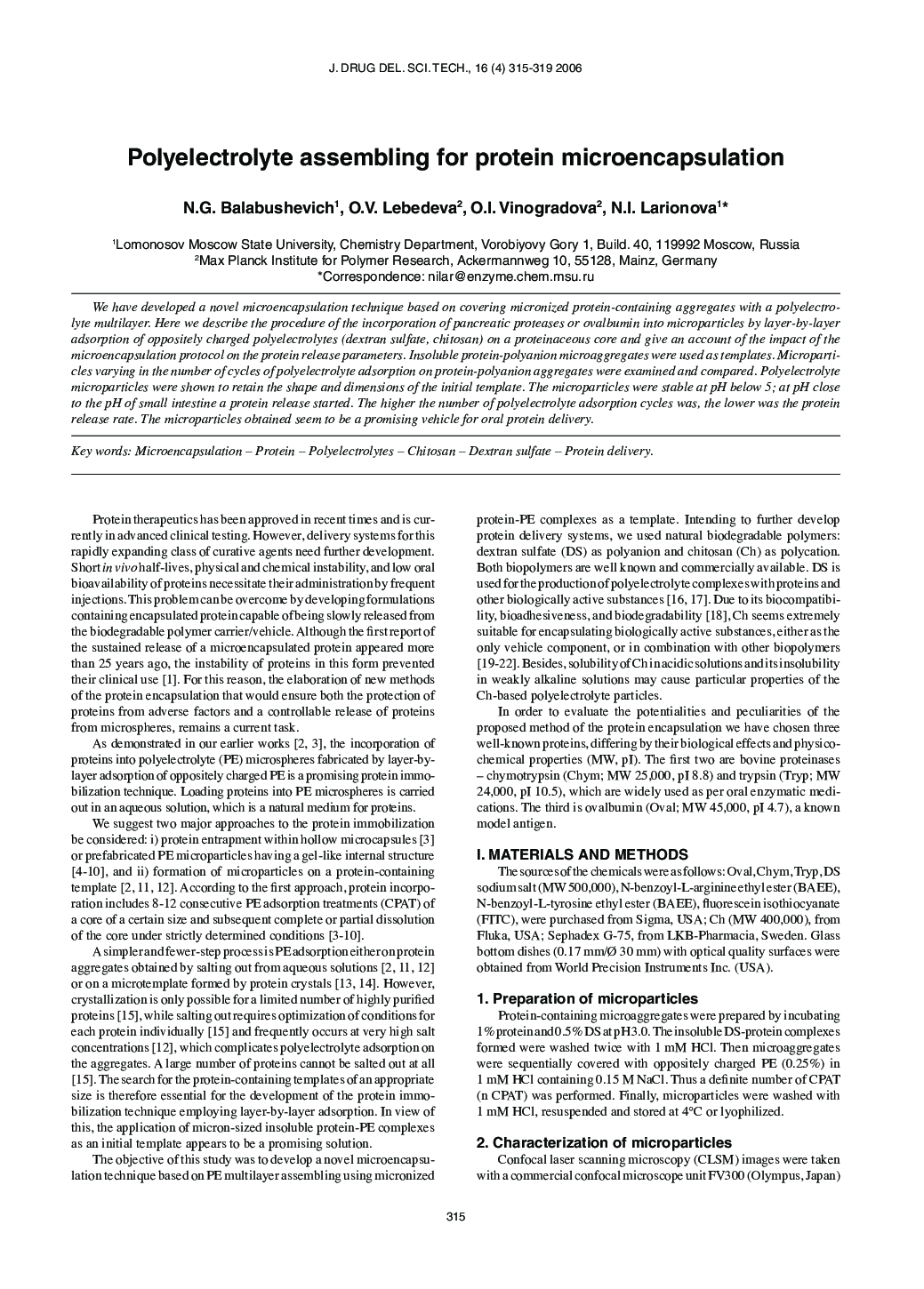 Polyelectrolyte assembling for protein microencapsulation