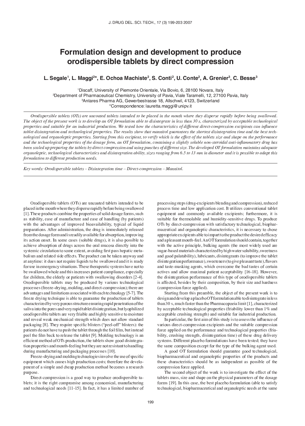 Formulation design and development to produce orodispersible tablets by direct compression