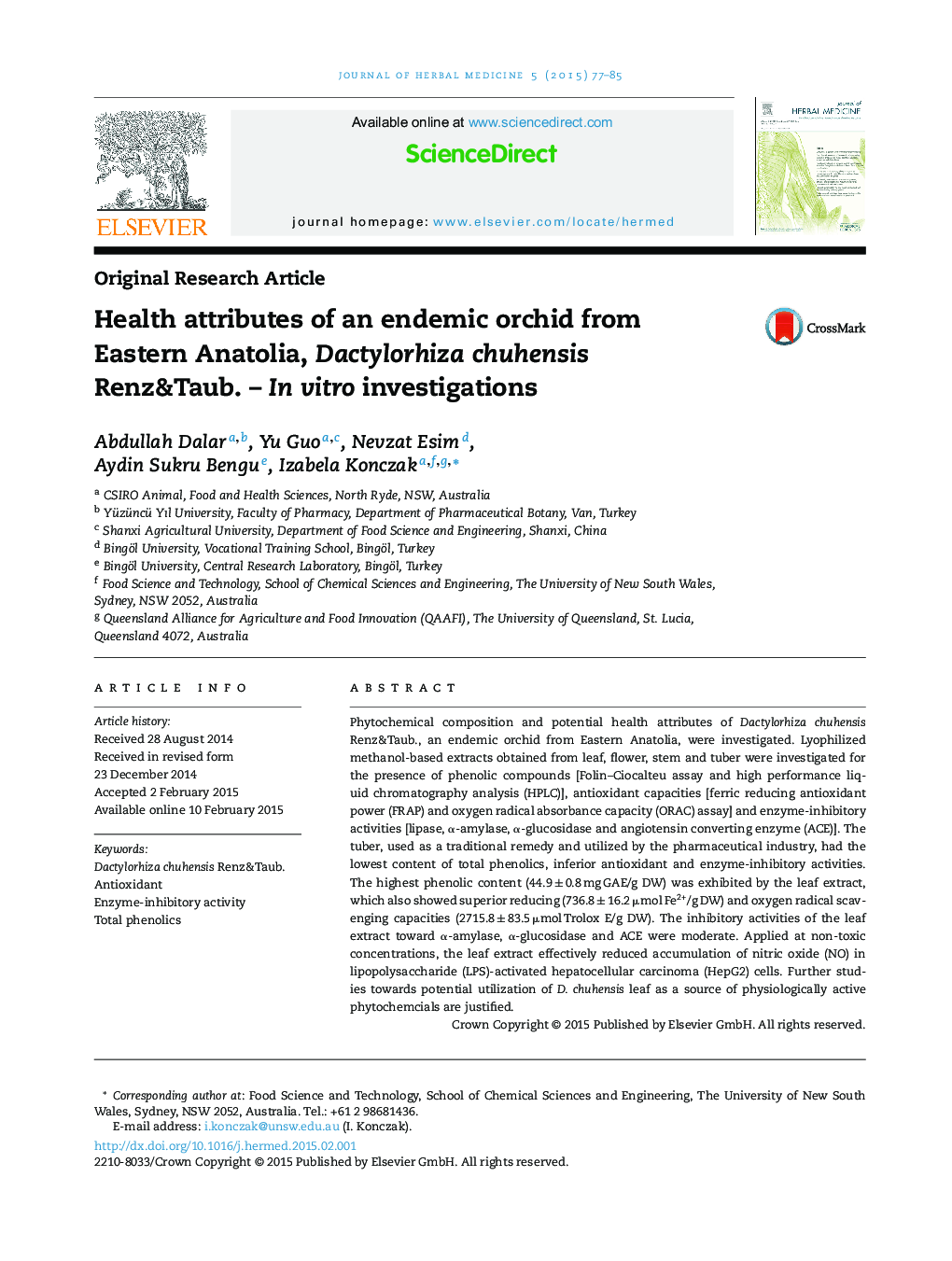 Health attributes of an endemic orchid from Eastern Anatolia, Dactylorhiza chuhensis Renz&Taub. – In vitro investigations