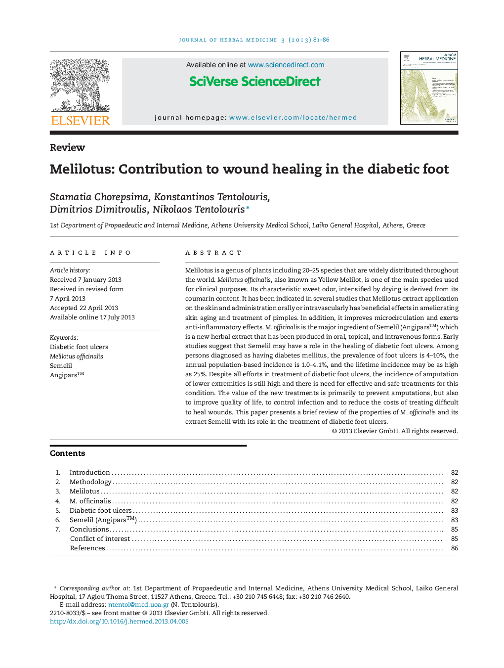 Melilotus: Contribution to wound healing in the diabetic foot