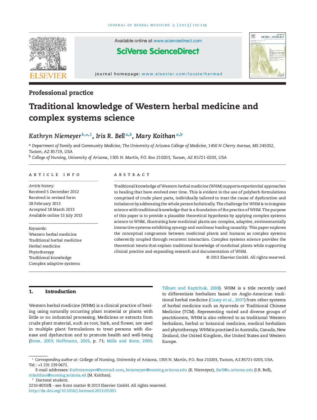 Traditional knowledge of Western herbal medicine and complex systems science