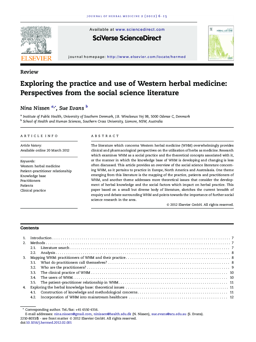 Exploring the practice and use of Western herbal medicine: Perspectives from the social science literature