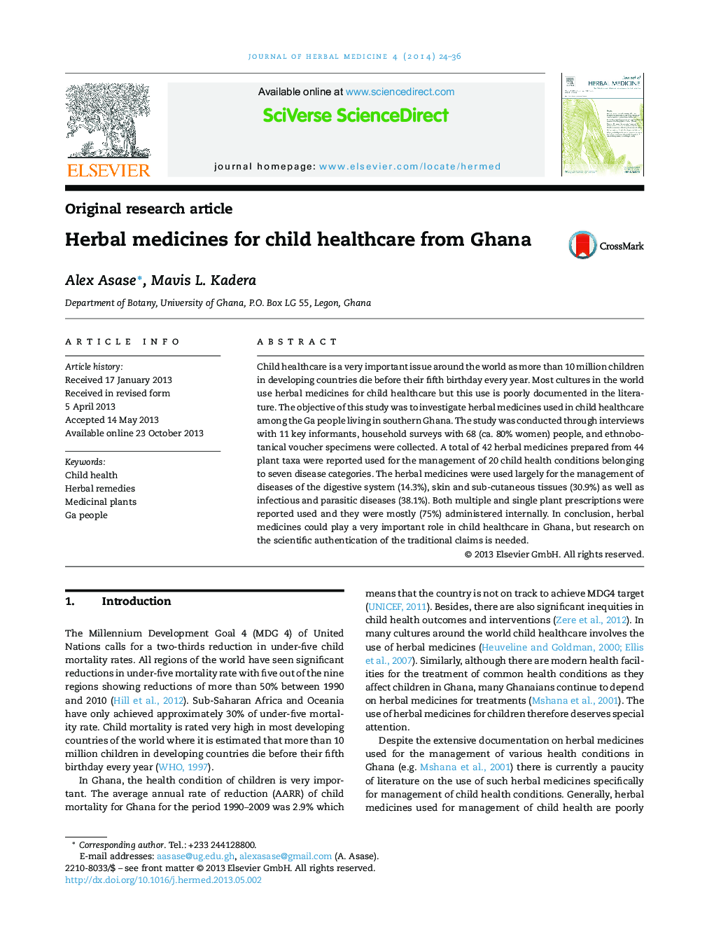 Herbal medicines for child healthcare from Ghana