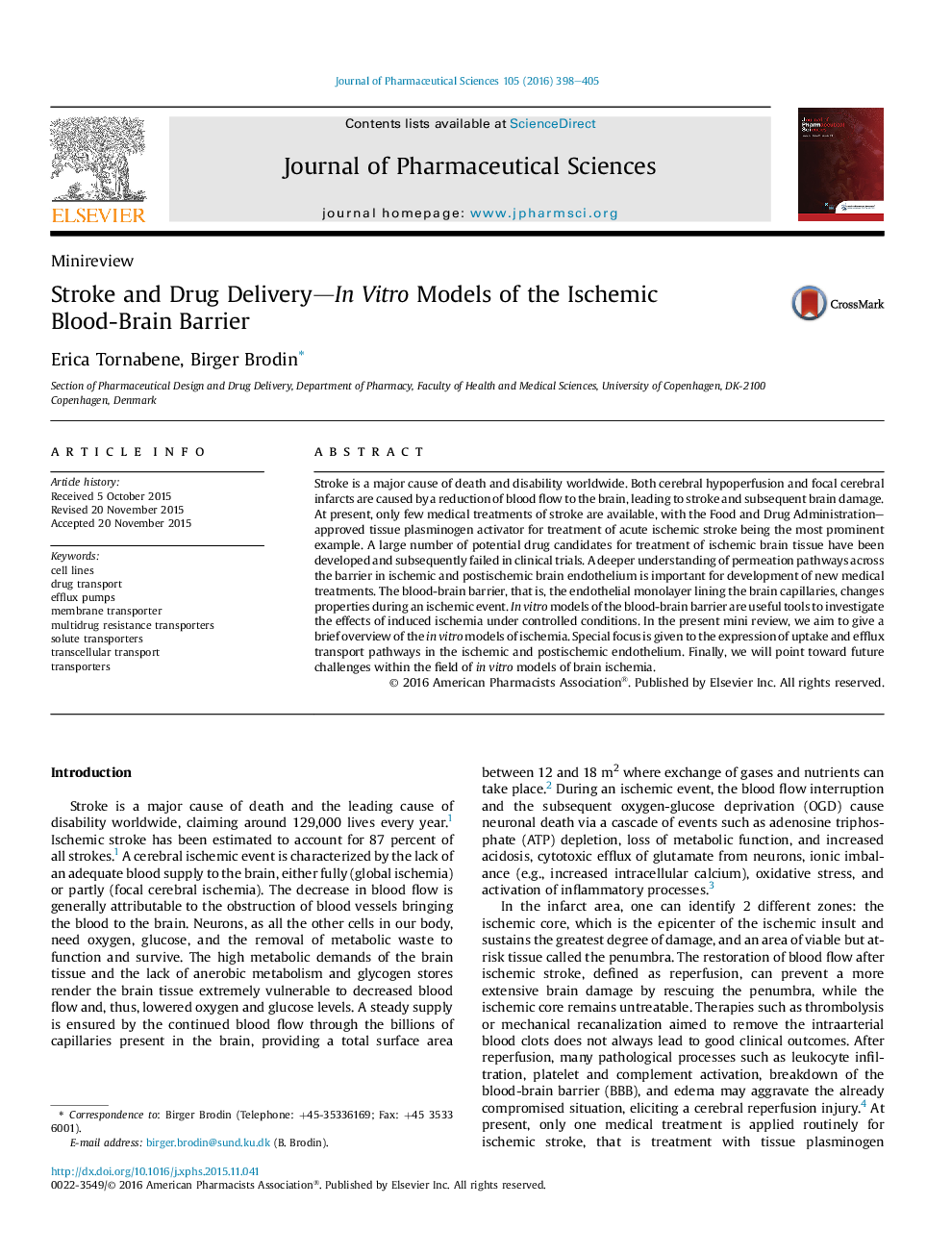 Stroke and Drug Delivery-InÂ Vitro Models of the Ischemic Blood-Brain Barrier