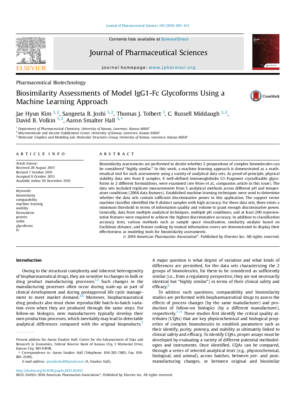 Biosimilarity Assessments of Model IgG1-Fc Glycoforms Using a Machine Learning Approach