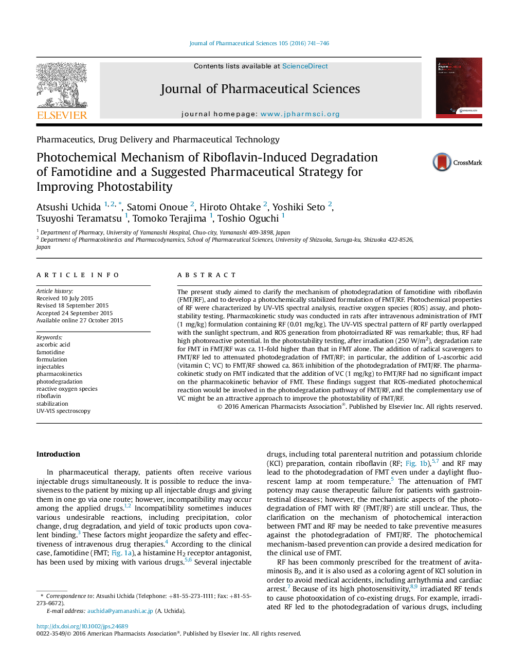 Photochemical Mechanism of Riboflavin-Induced Degradation of Famotidine and a Suggested Pharmaceutical Strategy for Improving Photostability