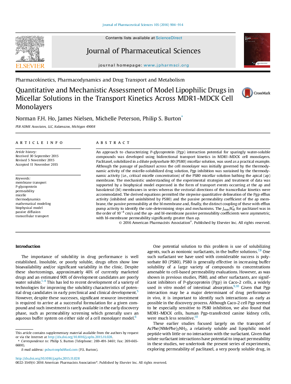 Quantitative and Mechanistic Assessment of Model Lipophilic Drugs in Micellar Solutions in the Transport Kinetics Across MDR1-MDCK Cell Monolayers