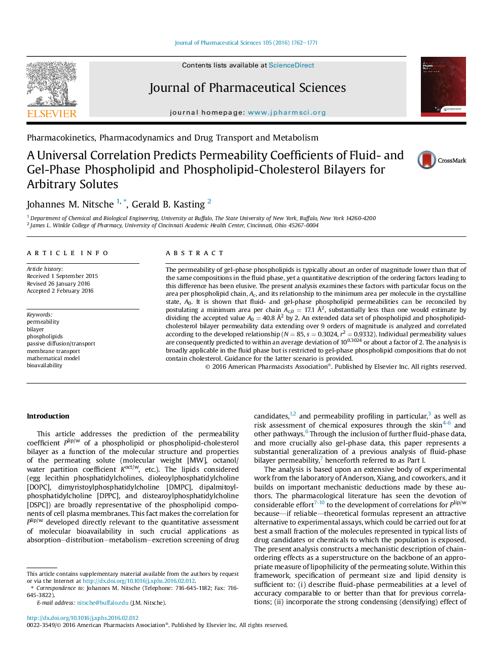 A Universal Correlation Predicts Permeability Coefficients of Fluid- and Gel-Phase Phospholipid and Phospholipid-Cholesterol Bilayers for Arbitrary Solutes