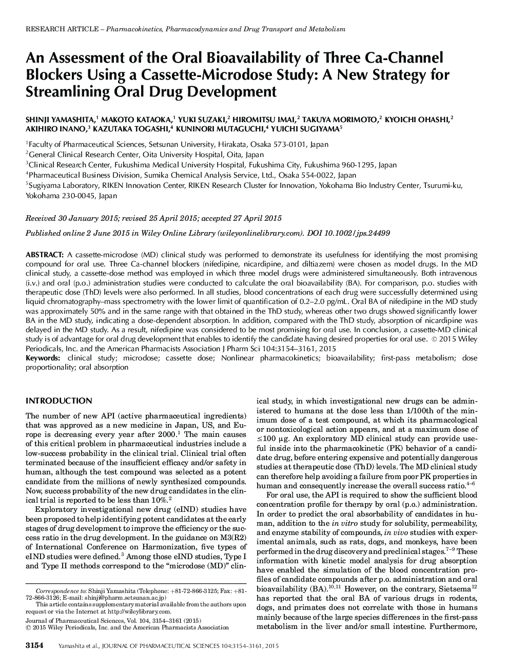 An Assessment of the Oral Bioavailability of Three Ca-Channel Blockers Using a Cassette-Microdose Study: A New Strategy for Streamlining Oral Drug Development 
