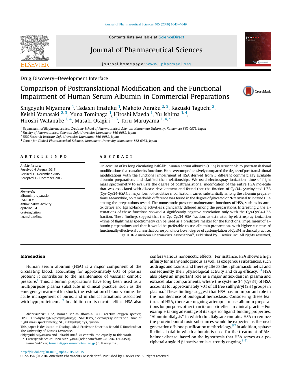 Comparison of Posttranslational Modification and the Functional Impairment of Human Serum Albumin in Commercial Preparations