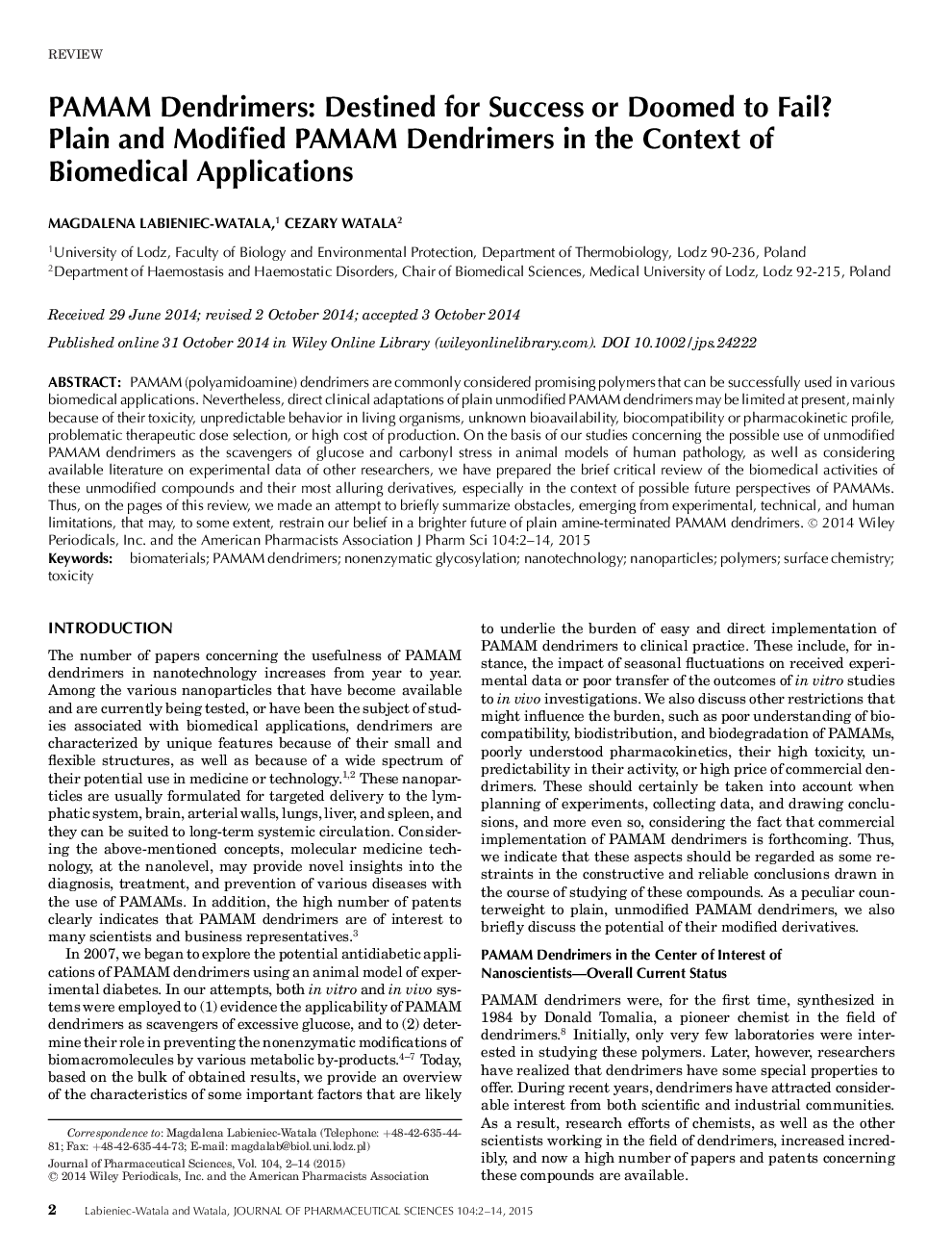 PAMAM Dendrimers: Destined for Success or Doomed to Fail? Plain and Modified PAMAM Dendrimers in the Context of Biomedical Applications