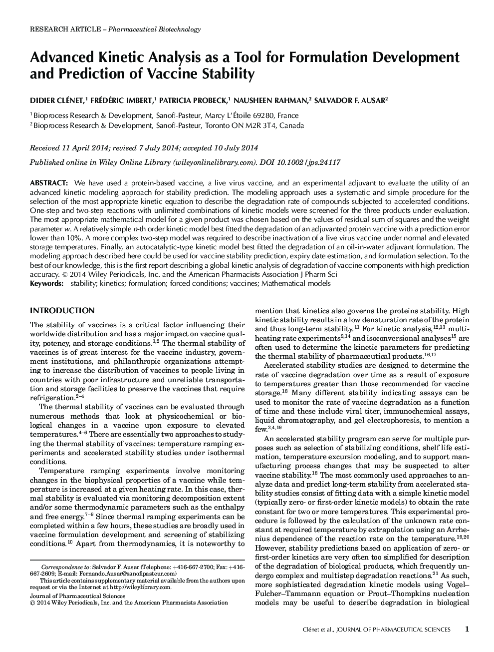 Advanced Kinetic Analysis as a Tool for Formulation Development and Prediction of Vaccine Stability